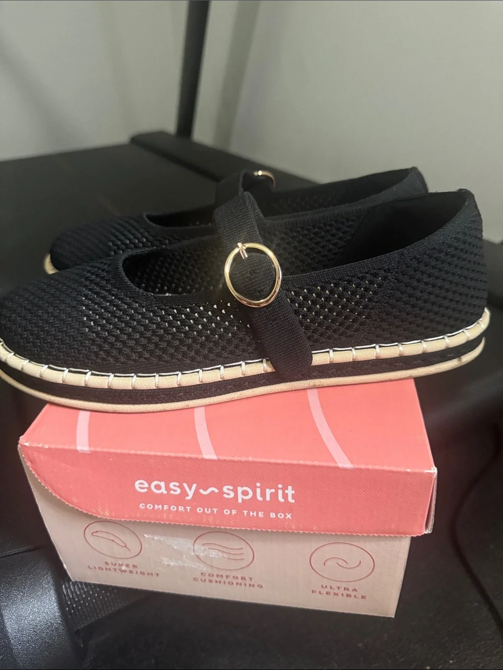 Easy Spirit Black Knit Mary Jane Shoes with Buckle 10W